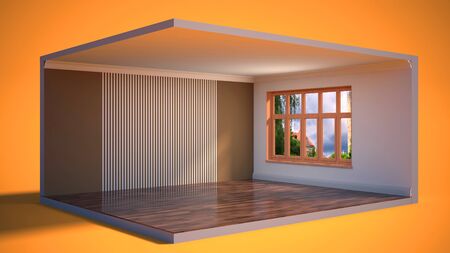 interior with large window. 3d illustrationの写真素材