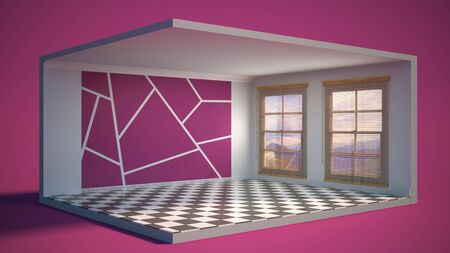 interior with large window. 3d illustrationの写真素材