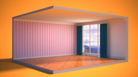 interior with large window. 3d illustrationの写真素材