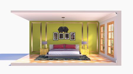 Interior of the bedroom in a box. 3D illustrationの写真素材