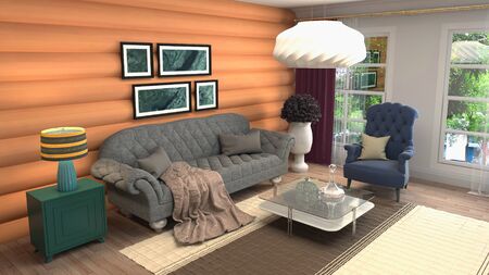 Interior of the living room. 3D illustration.