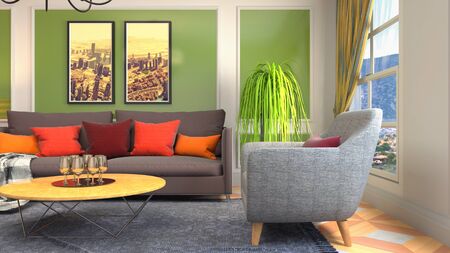 Interior of the living room. 3D illustration.