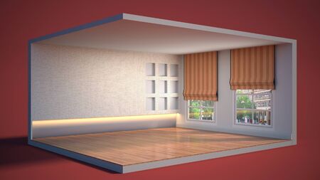 interior with large window. 3d illustrationの写真素材
