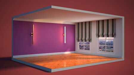 interior with large window. 3d illustrationの写真素材