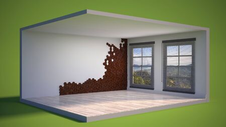 interior with large window. 3d illustrationの写真素材