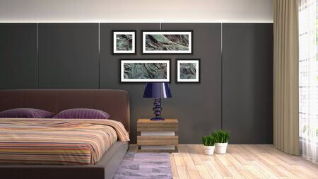 Bedroom interior. Bed. 3d illustration.の写真素材