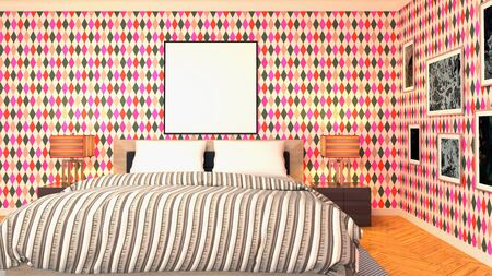 mock up poster frame in interior background. 3D Illustration.の写真素材