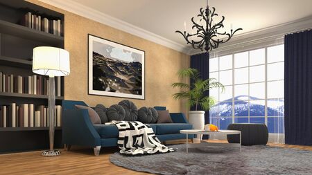 Interior of the living room. 3D illustration.