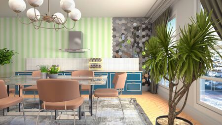 Interior dining area. 3d illustration.