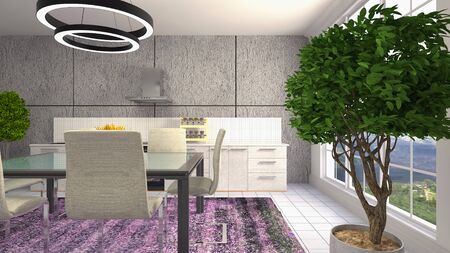 Interior dining area. 3d illustration.