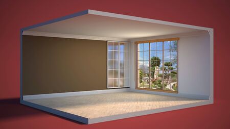 interior with large window. 3d illustrationの写真素材