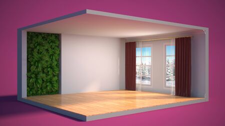 interior with large window. 3d illustrationの写真素材