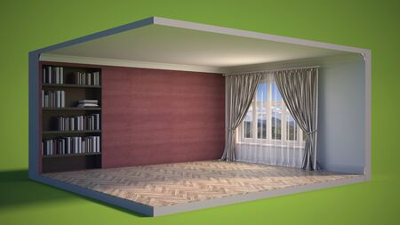 interior with large window. 3d illustrationの写真素材
