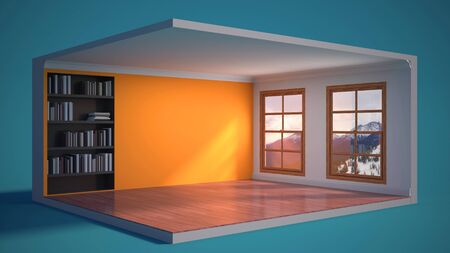 interior with large window. 3d illustrationの写真素材
