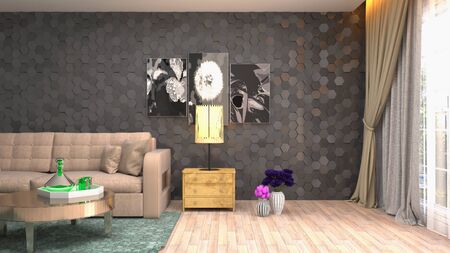 Interior of the living room. 3D illustration.