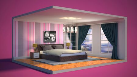 Interior of the bedroom in a box. 3D illustrationの写真素材