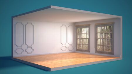 interior with large window. 3d illustrationの写真素材