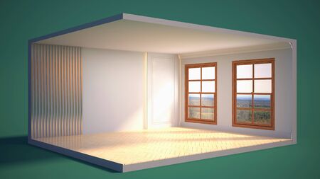 interior with large window. 3d illustrationの写真素材