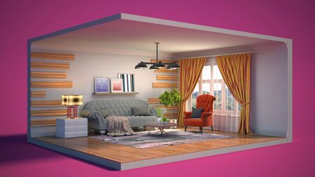 Interior of the living room in a box. 3D illustrationの写真素材