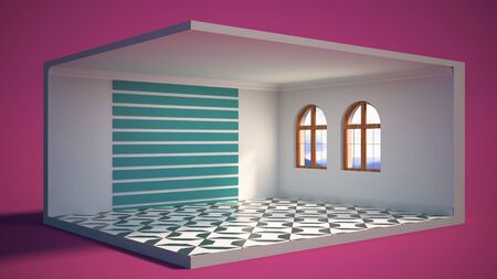 interior with large window. 3d illustrationの写真素材
