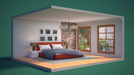 Interior of the bedroom in a box. 3D illustrationの写真素材