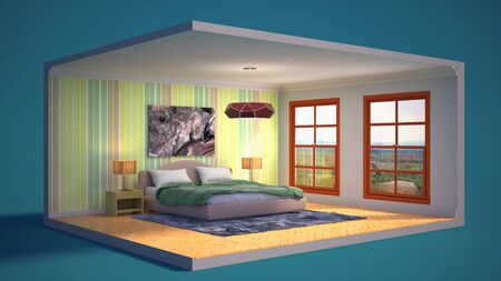 Interior of the bedroom in a box. 3D illustrationの写真素材