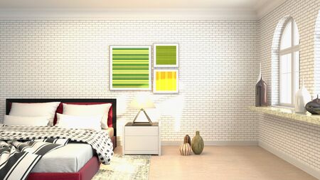 Bedroom interior. Bed. 3d illustration.
