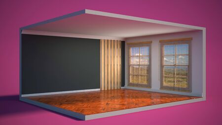 interior with large window. 3d illustrationの写真素材
