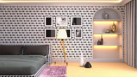 Bedroom interior. Bed. 3d illustration.の写真素材