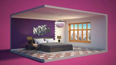 Interior of the bedroom in a box. 3D illustrationの写真素材