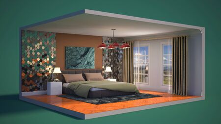 Interior of the bedroom in a box. 3D illustrationの写真素材