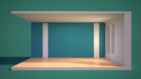 interior with large window. 3d illustrationの写真素材