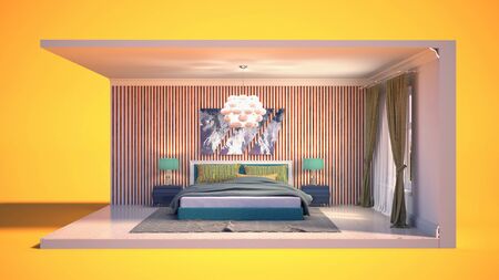 Interior of the bedroom in a box. 3D illustrationの写真素材
