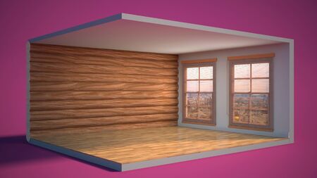 interior with large window. 3d illustrationの写真素材