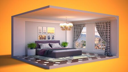 Interior of the bedroom in a box. 3D illustrationの写真素材