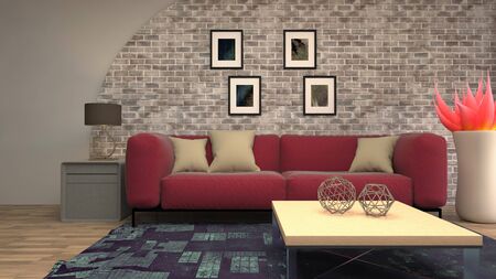 Interior of the living room. 3D illustration.