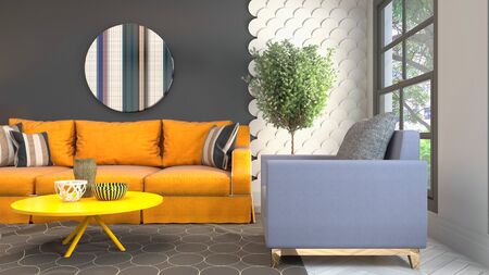 Interior of the living room. 3D illustration.