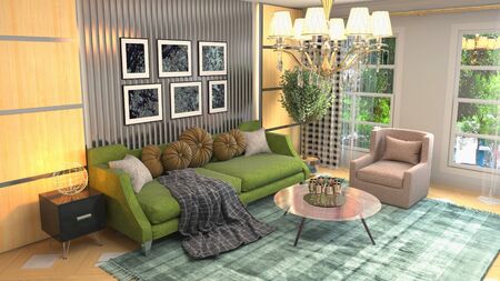 Interior of the living room. 3D illustration.