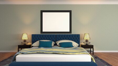 mock up poster frame in interior background. 3D Illustration.