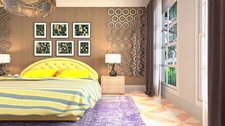 Bedroom interior. Bed. 3d illustration.
