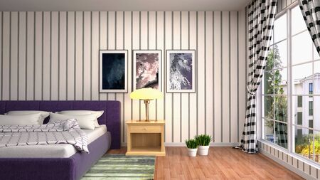Bedroom interior. Bed. 3d illustration.の写真素材