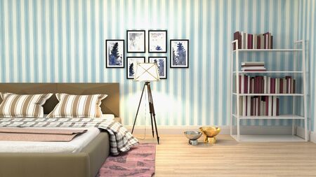 Bedroom interior. Bed. 3d illustration.の写真素材