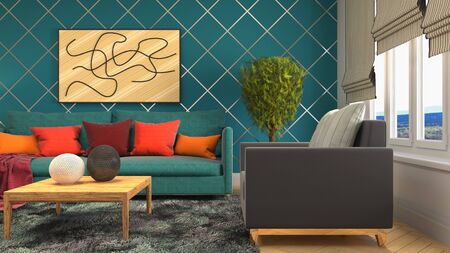 Interior of the living room. 3D illustration.