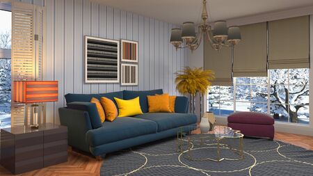 Interior of the living room. 3D illustration.