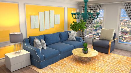 Interior of the living room. 3D illustration.