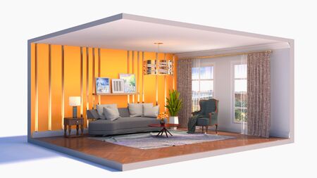Interior of the living room in a box. 3D illustrationの写真素材