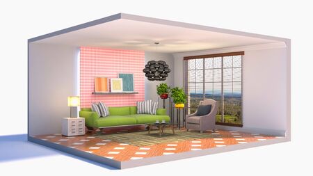 Interior of the living room in a box. 3D illustrationの写真素材