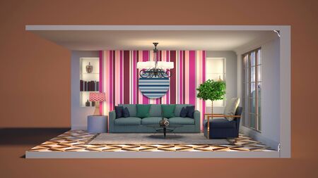 Interior of the living room in a box. 3D illustrationの写真素材