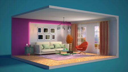 Interior of the living room in a box. 3D illustrationの写真素材