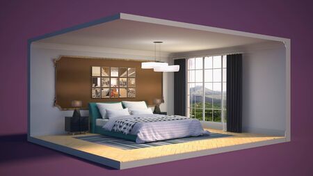 Interior of the bedroom in a box. 3D illustrationの写真素材